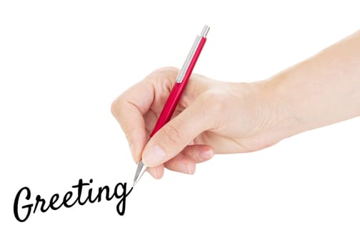 Hand with pen isolated on white background