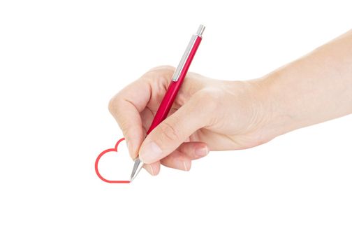 Hand with pen isolated on white background