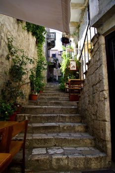 Courthyard with stair in mediterranean town Hvar