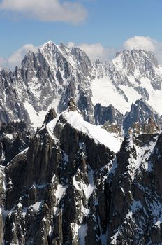 Mountain scenery with snow of Alps in Chamonix, France.