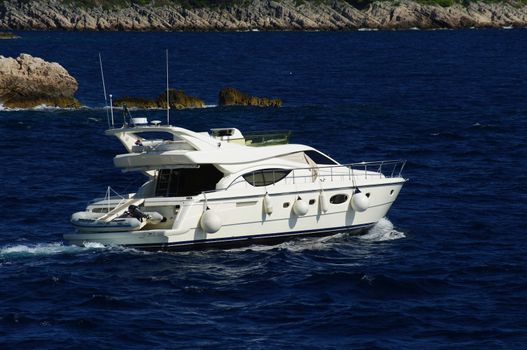 Luxury boat cruising in the sea