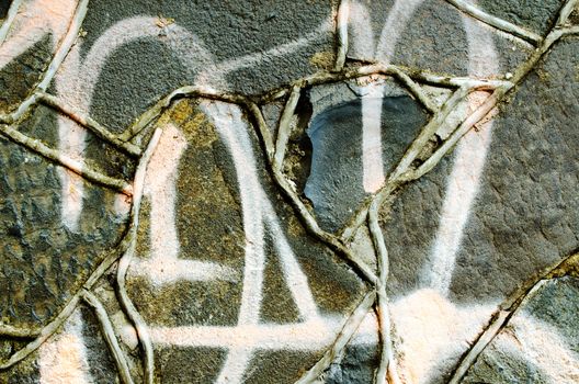Closeup of graffiti painted masonry concrete retro wall background.