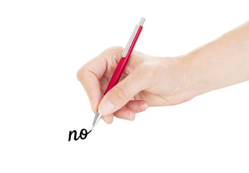 Hand with pen isolated on white background