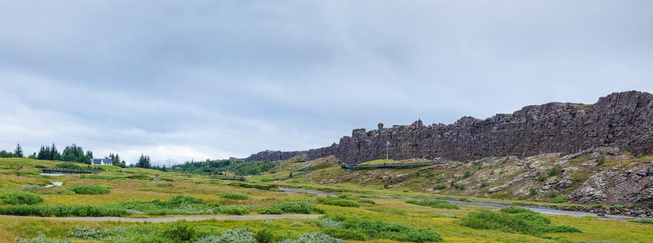 Iceland summer landscape. Thingvellir National Park - famous Icelandic area. Panorama