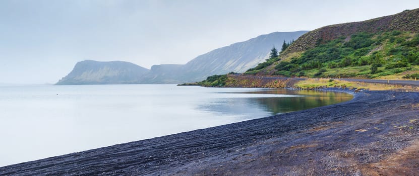 Landscape from lake Thingvallavatn in Iceland. Thingvellir National Park - famous Icelandic area. Panorama