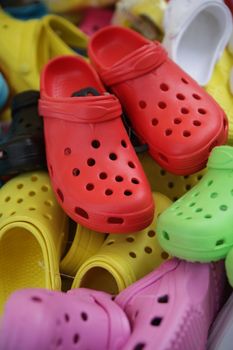 colorful shoes or jootis or jutis on sale at a flea market