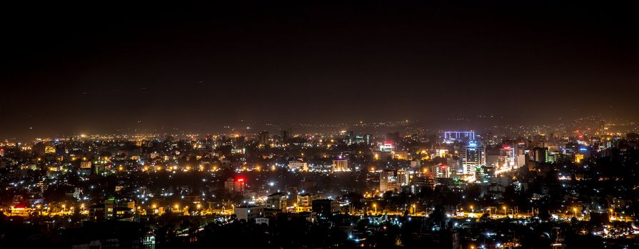 Aerial view of the city of Addis Ababa at night