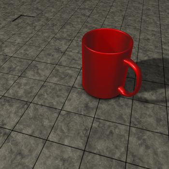 red mug on stone background - 3d illustration