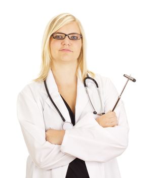 Medical doctor with reflex hammer