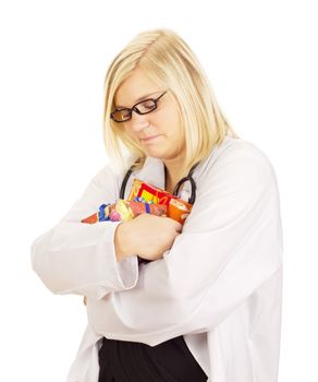 Medical doctor hugging some gifts