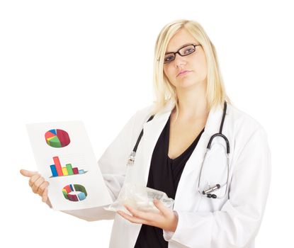 Medical doctor with statistics about medicaments