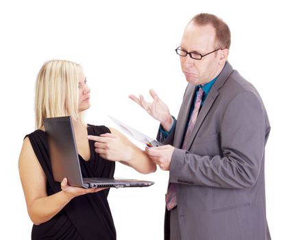 Two business people analysing some facts
