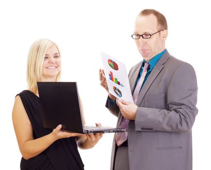 Two business people analysing some facts
