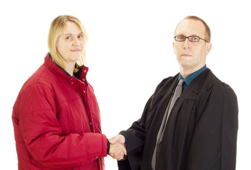 Lawyer and client shake hands