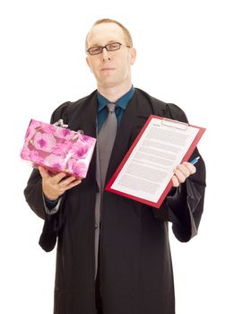 Lawyer with an agreement and a gift