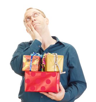 Business person with some colorful gifts