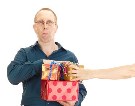A person takes a gift from a business person