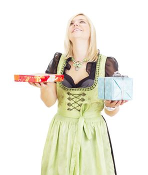 Young woman with two colorful gifts