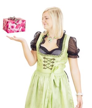Young woman lets a gift floating