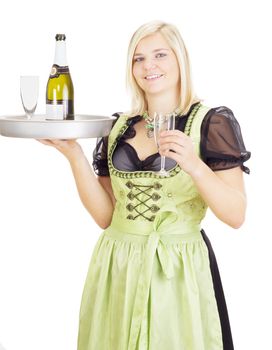 Young waitress with a tray