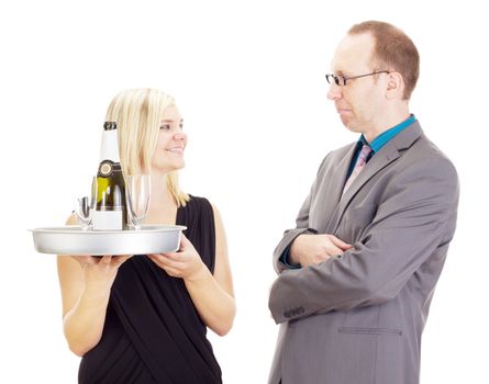 A waitress and a businessman