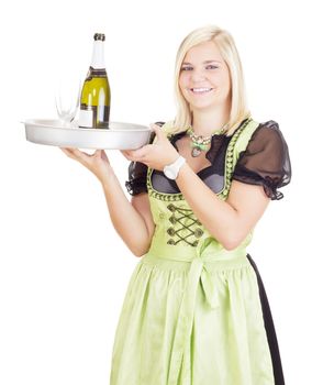 Young waitress with a tray