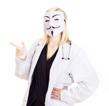 Medical doctor with a guy fawkes mask