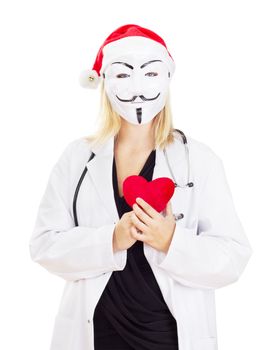 Medical doctor with a guy fawkes mask