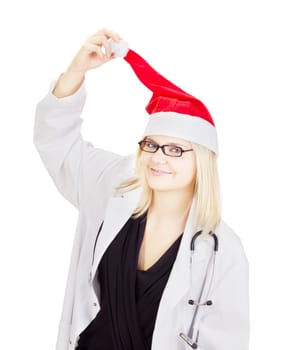 Medical doctor with a santa hat