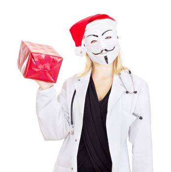 Medical doctor with a guy fawkes mask