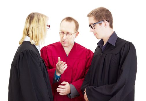 Three jurists debate about a lawsuit