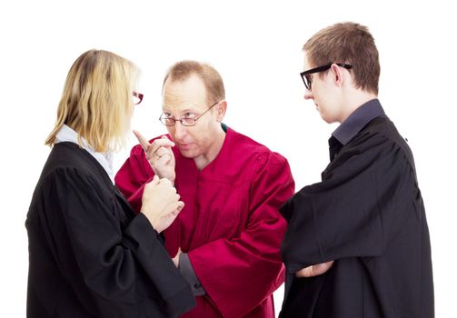 Three jurists debate about a lawsuit