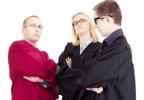 Three jurists debate about a lawsuit