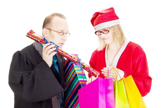 Lawyer getting gifts from santa claus