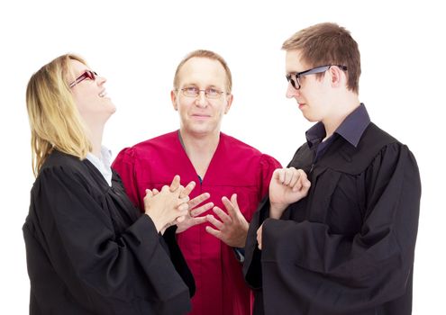 Three jurists debate about a lawsuit