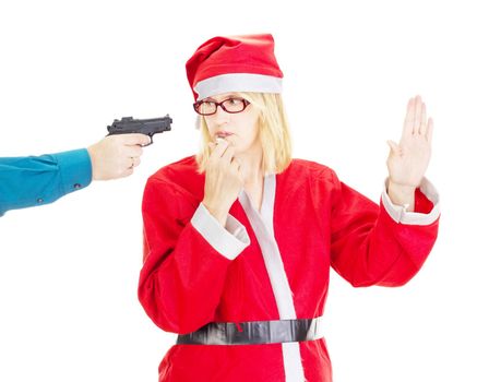 Person holding santa at gunpoint