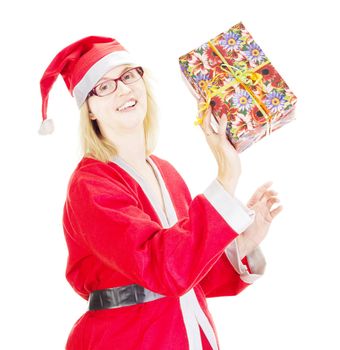 Santa claus throwing gift