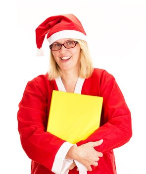 Santa claus hugging a gift
