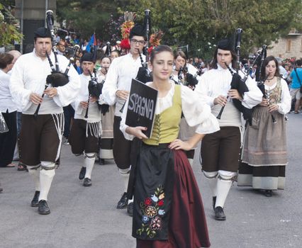 POLIZZI GENEROSA, SICILY - AUGUST 19:Spanish folk musicians group at the International "Festival of hazelnuts": August 19, 2012 in Polizzi Generosa,Sicily, Italy