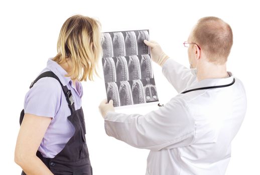Medical doctor explains patient radiograph