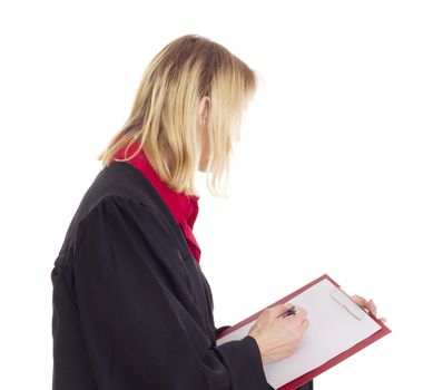 Lawyer with red clipboard