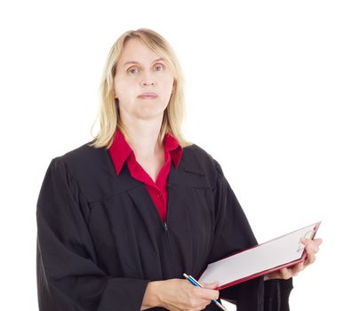 Lawyer with red clipboard