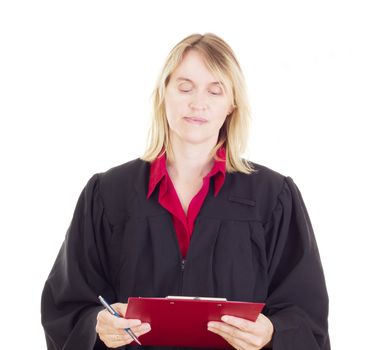 Lawyer with red clipboard