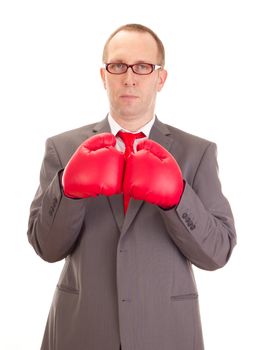 Business person with boxing gloves