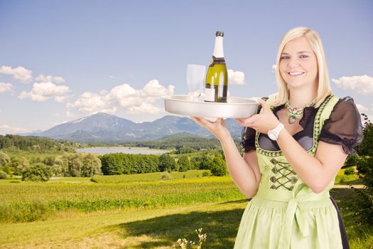 Young waitress with tray