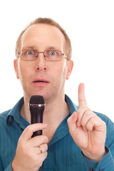 Business person with microphone