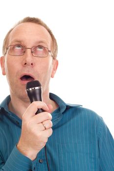 Business person with microphone