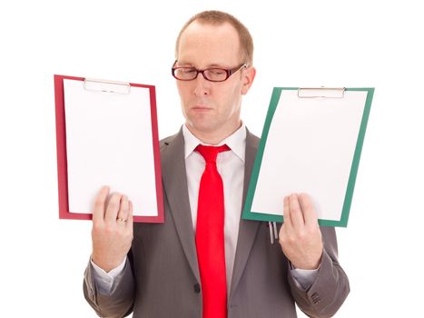 Businessman with clipboards