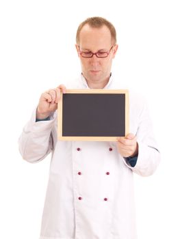 Cook with blackboard