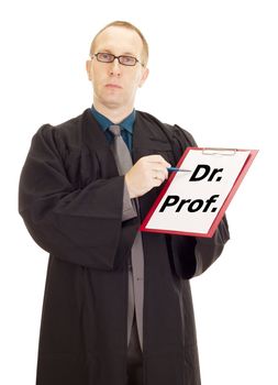 Lawyer showing something on clipboard